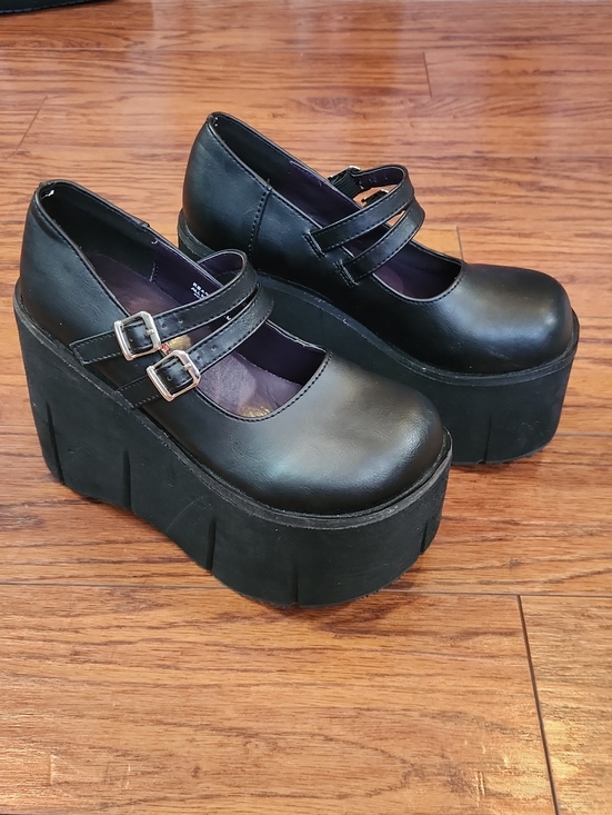Demonia Shoes - Demonia Kera 08 Black Platform Double Buckle Mary Janes